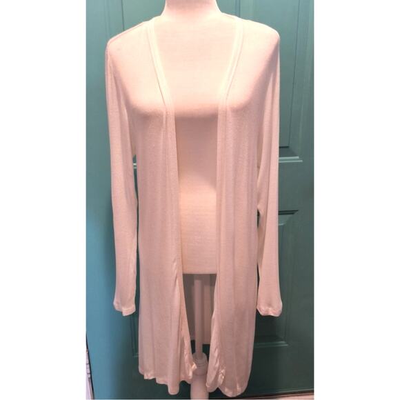 Philosophy Open Front Cardigan Women's Size L White Long Sleeve Longline Sweater - Picture 6 of 12
